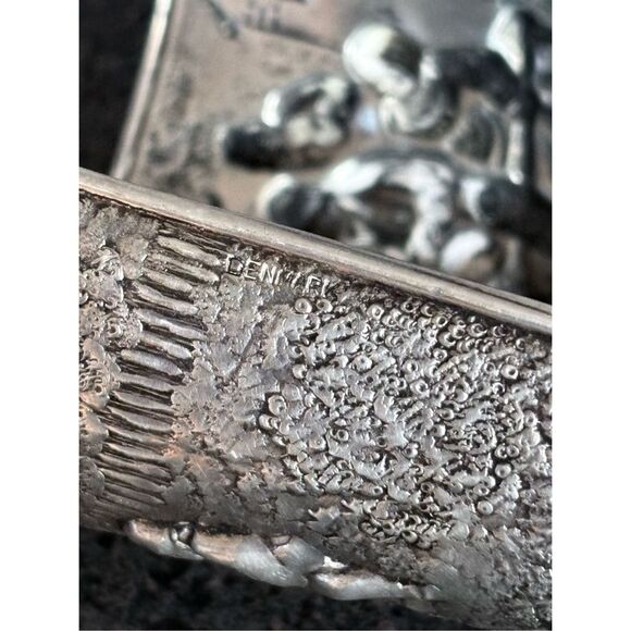 Denmark Hans Jensen Estate Silver Plate Wide Repousse Cuff Bracelet Vintage - Picture 8 of 9